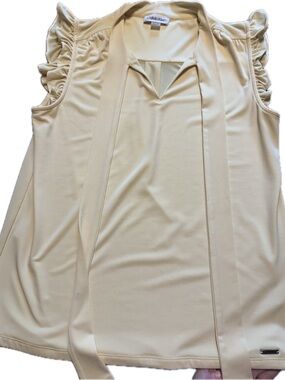 Calvin Klein Butter Yellow V-Neck Tie Blouse